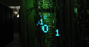 Animation of data processing over server room. Global technology, computing and digital interface concept digitally generated video. - Powered by Shutterstock - Get 15% off with code: PIKWIZARD15