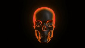 Skull head skeleton rotation on black background with chroma key, 4k loop video animation