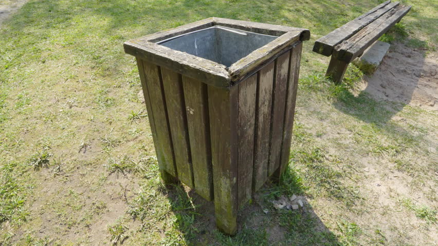 Old Unattended Dirty Bin, Bad Park Maintenance and Municipal Field Service