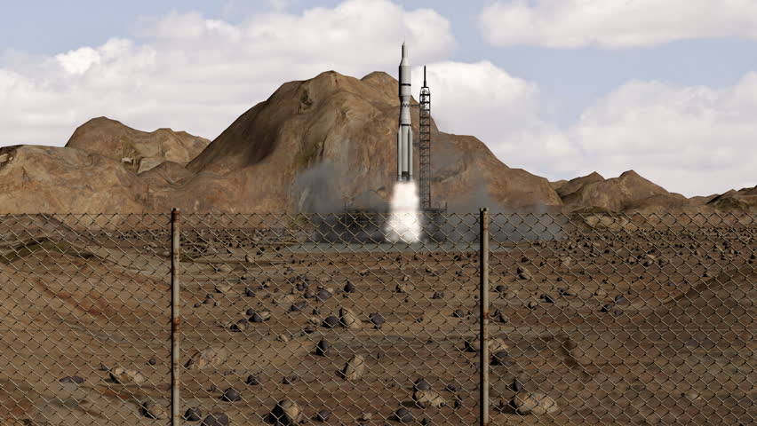 Animation of rocket launch wide shot