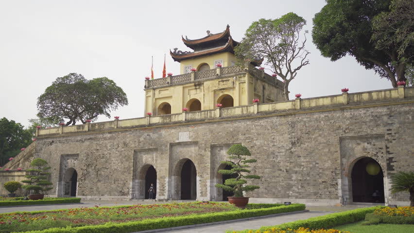 Imperial Citadel of Thang Long, Tourist attraction landmark in urban city town of Hanoi, Vietnam.