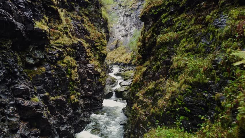 Aerial view of Bordalsgjelet gorge in Voss, Norway.