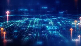 A dynamic digital background featuring multiple arrows pointing upward with a glowing effect, set against a grid of financial charts and data points indicating business growth. - Powered by Shutterstock - Get 15% off with code: PIKWIZARD15
