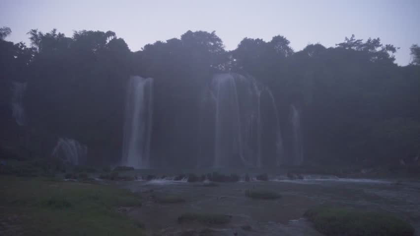 Ban Gioc Water Falls in Cao Bang, Vietnam and China border. Nature landscape background. Tourist attraction landmark.