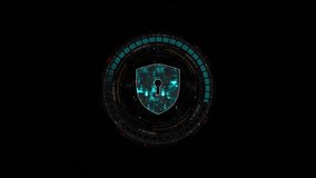 Motion graphic of Blue digital security shield logo and circle futuristic HUD elements with network firewall technology and data secure concepts on abstract background - Powered by Shutterstock - Get 15% off with code: PIKWIZARD15