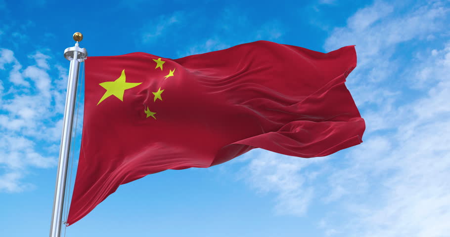 Flag of China realistic waving in the wind with sky background (Perfect Loop)