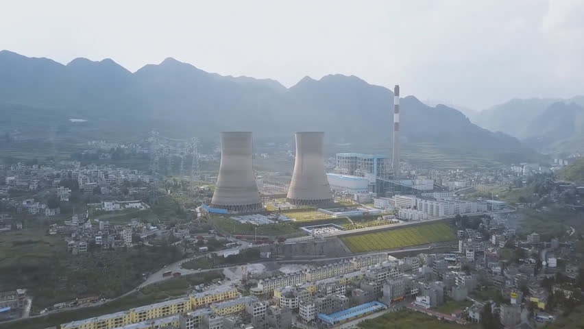 China, Zhenxiong County. Aerial view of city power station. Zhenxiong is a district in northeastern Yunnan province in China, under the administration of Zhaotong Prefecture.