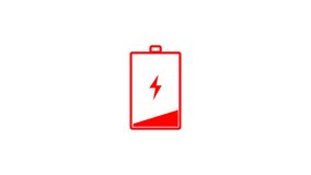 Digital low battery charging status indicator animation on Alpha Channel. No energy, warning, critical level. Technologies concept. Device. Battery status indicator.