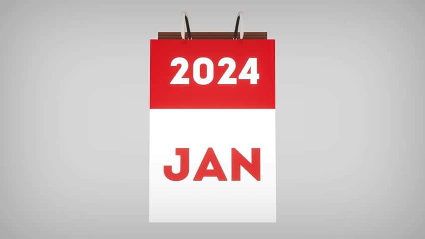 Flipped calendar pages for 2024 year from January to December. Flipping calendar pages background