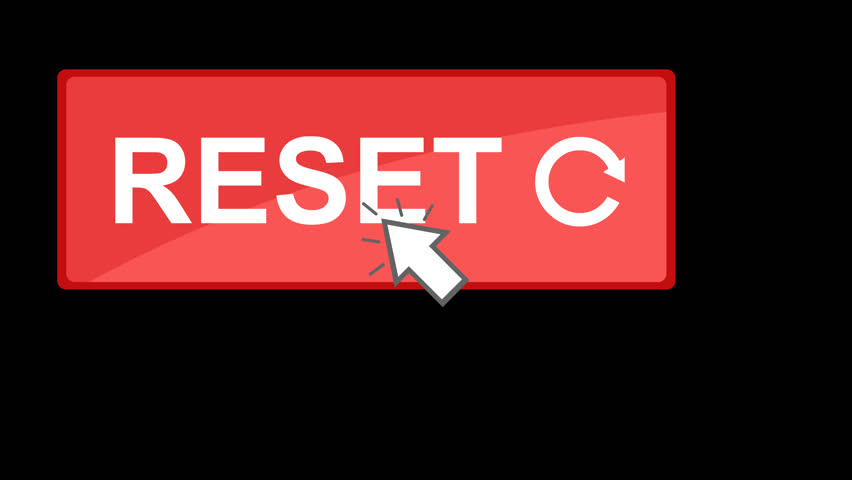 video animation mouse cursor clicking on red reset button digital software, on a transparent background with alpha channel set to zero