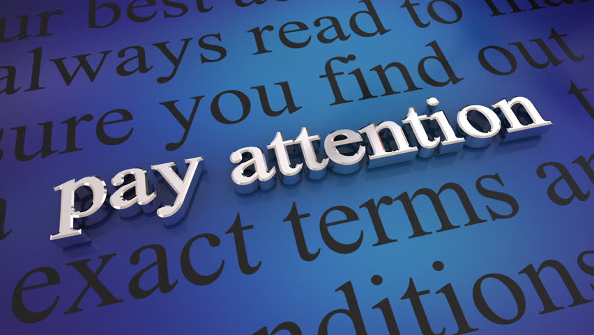 Pay Attention Read Fine Print Watch Read Small Details Warning Advice Words 3d Animation
