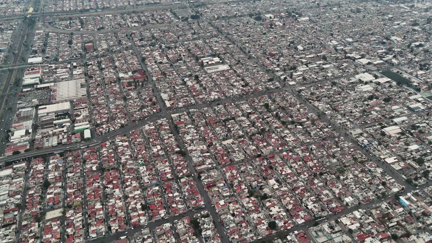 Drone capturing the vastness of suburbs of Mexico City, municipality of Ecatepec