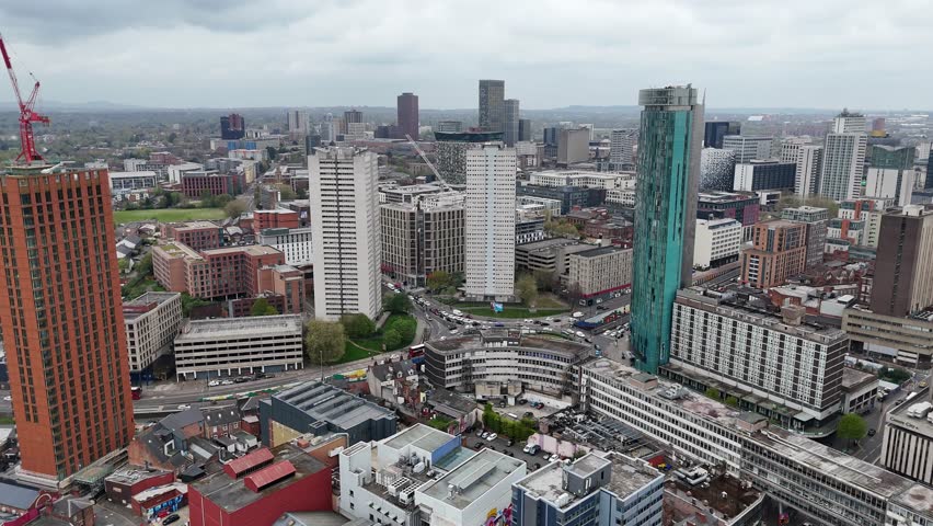 High rise apartments Birmingham city centre UK drone,aerial