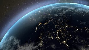 Networking, blue lines visualize data transfer, global digital grid, internet data transmission. Connecting pulses between cities. Planet earth, European continent, view from space. 4k footage - Powered by Shutterstock - Get 15% off with code: PIKWIZARD15