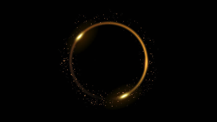 Neon light trail circle on black background. Endless circular pattern.Glitter magic spell effect. Light streaks with shimmer. Modern round frame with empty space for text for advertising, banner