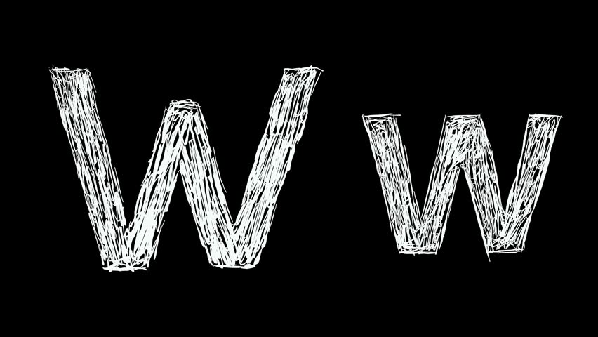 Animation of Letter W in handwritten style, scribbled alphabet on black background