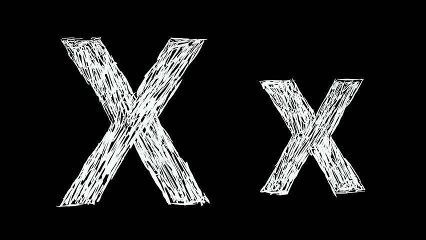 Animation of Letter X in handwritten style, scribbled alphabet on black background