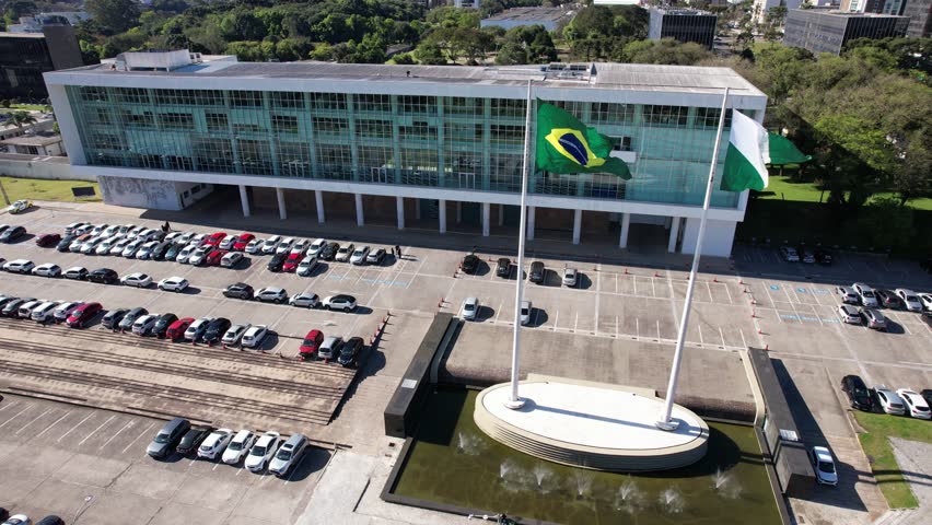 High quality aerial view at the seat of state government of Paraná. The Palacio Iguacu, located at Curitiba. Government and Politics.  