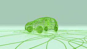 Wireframe Electric Car. Electric Cables Around. Technology Related 3D Animation. - Powered by Shutterstock - Get 15% off with code: PIKWIZARD15