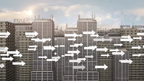 Flying Arrow Symbols In A Futuristic Smart City. Technology Related 3D Animation. - Powered by Shutterstock - Get 15% off with code: PIKWIZARD15