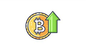 Animated bitcoin price up with up arrow. Suitable for cryptocurrency concept video, finance blogs, and blockchain technology related.