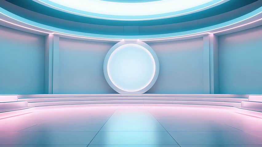 podium Futuristic showcase with platform for product displaying. Empty modern stage display