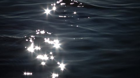 Glare of the sun on the water. Clear sea water, sun sparks on the water surface,  reflected from the water surface