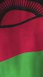 Waving Flag of Malawi, Vertical Fill Video, HD Animated Background. National Malawian Flag Flowing Cloth Motion Graphics, Seamless Loop for Backgrounds, Social Media, and Screens