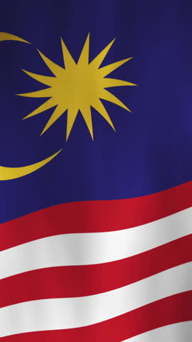 Waving Flag of Malaysia, Vertical Fill Video, HD Animated Background. National Malaysian Flag Flowing Cloth Motion Graphics, Seamless Loop for Backgrounds, Social Media, and Screens