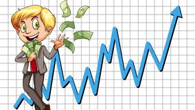 Animated character with rising financial graph - Powered by Shutterstock - Get 15% off with code: PIKWIZARD15