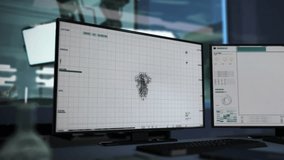 Two modern monitors. Deep Virus Analysis process. Most advanced technology is used. Lungs are shown on the second screen. Covid-19 Protein Spike Structure was identified. Medical Research. UI. - Powered by Shutterstock - Get 15% off with code: PIKWIZARD15