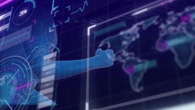 Animation of screens with data processing over man running on dark background. Global connections, computing, digital interface and data processing concept digitally generated video. - Powered by Shutterstock - Get 15% off with code: PIKWIZARD15