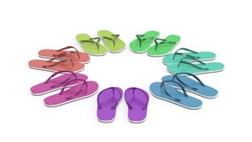 Seven pairs of different colored flip flops on white background - Powered by Shutterstock - Get 15% off with code: PIKWIZARD15