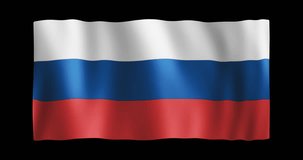 Flag of Russia; conformed to long ratio (2:1); gentle, stylized, non-realistic, unhinged waving; seamless loop animation with alpha channel; nice textile pattern visible in 4k