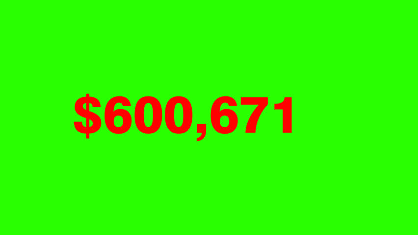 one million dollar money countdown. 0 to 1000000. counter animation zero to one million red number on green background
