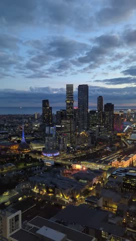 Melbourne at Sunset, city skyline and rolling clouds