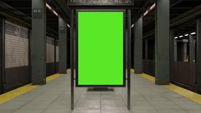 Empty billboard with a green screen for advertising on a subway station. 4k 3D animation  - Powered by Shutterstock - Get 15% off with code: PIKWIZARD15