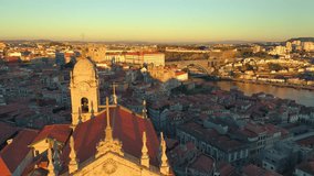 Portugal Porto aerial video city centre buildings bridges architecture rooftop 4k awesome