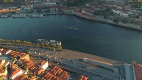 Portugal Porto aerial video above the river city centre buildings bridges architecture rooftop 4k awesome