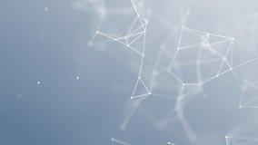 Looping airy abstract connection of dots and lines on a light blue background. Cool light plexus effect. White particles and polygons slowly fly, a futuristic plexus of digital data. Neural networks, - Powered by Shutterstock - Get 15% off with code: PIKWIZARD15