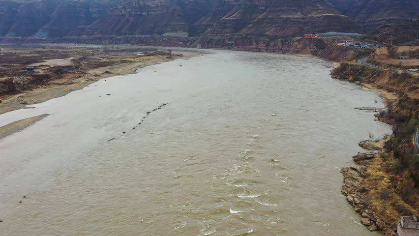 Aerial photography of the Yellow River water in Yulin City, Shaanxi Province