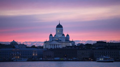 Helsinki Lutheran Cathedral, Senate Square, Beautiful Twilight, Red Dusk
