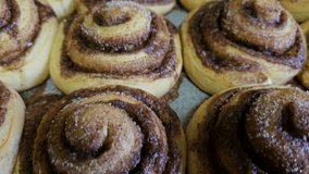 Delicious pastries close up. baked cinnamon rolls. Cinnamon roll production - Powered by Shutterstock - Get 15% off with code: PIKWIZARD15