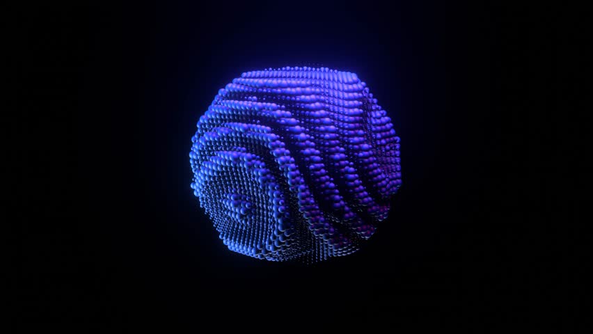 Loop dynamic 3d sphere. Abstract wavy shape with balls. 3d splash animation.