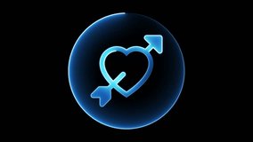A glowing blue neon icon of a heart with an arrow through it, set against a black background. The heart and arrow are enclosed within a glowing blue circle. - Powered by Shutterstock - Get 15% off with code: PIKWIZARD15