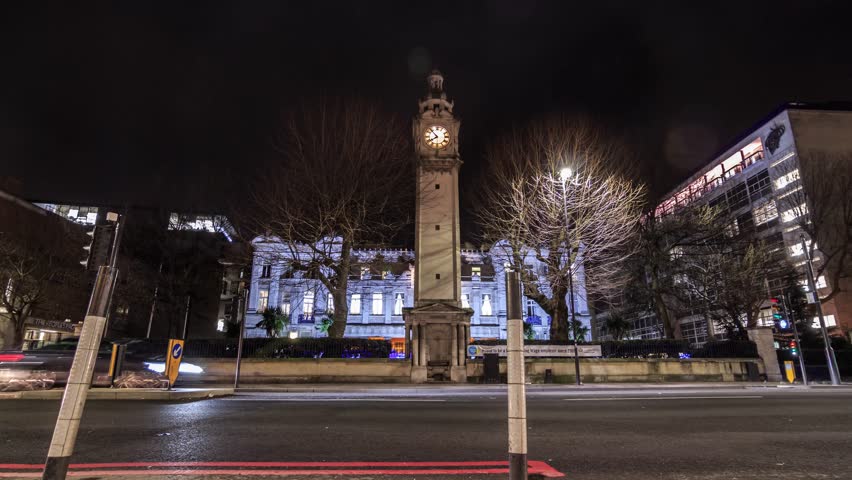 Streets of London night traffic time lapse. 
