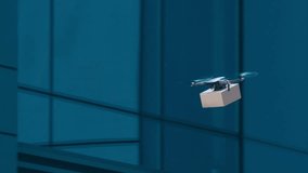 Contactless delivery service. Drone flying fastly with package in city area - Powered by Shutterstock - Get 15% off with code: PIKWIZARD15