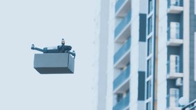 Humanitarian aid for infected people. Drone with food and medicine parcel flying in residential area - Powered by Shutterstock - Get 15% off with code: PIKWIZARD15