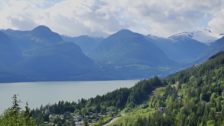 Howe Sound as seen from a lookout during a spring season in Britannia Beach, British Columbia, Canada Royalty-Free Stock Footage #3505977323