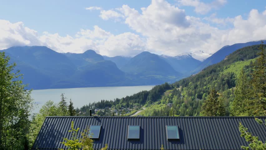 Howe Sound as seen from a lookout during a spring season in Britannia Beach, British Columbia, Canada Royalty-Free Stock Footage #3505977843